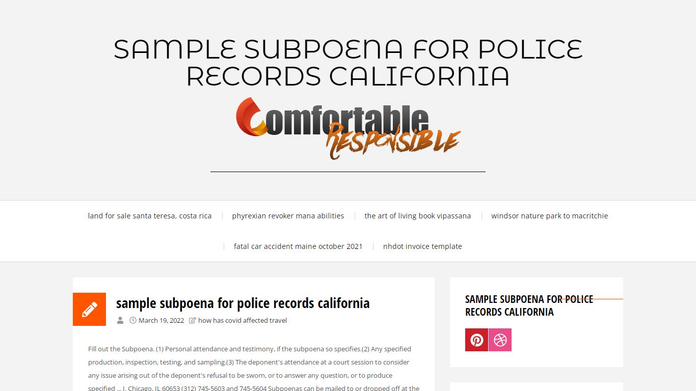 sample subpoena for police records california